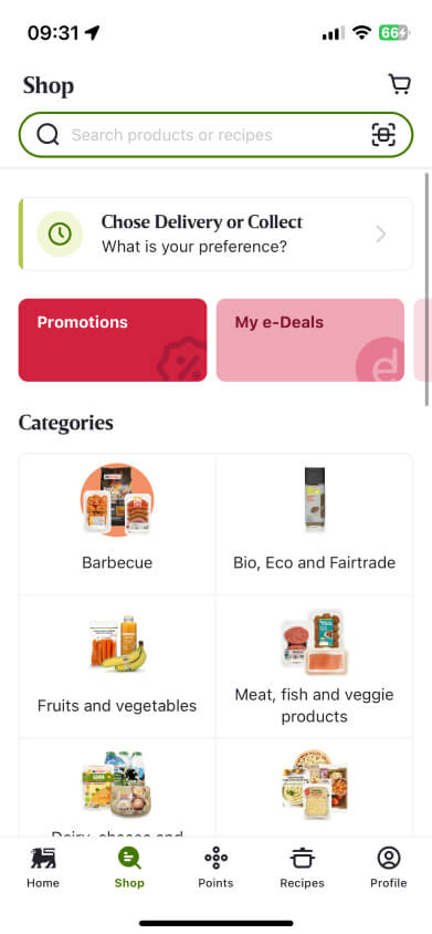 Capture d'écran du l'application mobile My Delhaize